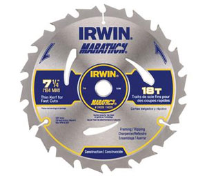 Irwin 14028 Construction Series Marathon Portable Corded Carbide Circular Saw Blade - 7-1/4" Dia., 18-Tooth - Carded