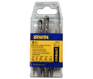 Irwin 30520 Left-Hand Mechanics Length Cobalt High Speed Steel Drill Bit Set - 5-Piece Pouched Set