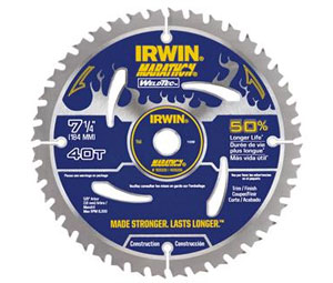 Irwin 4935200 Construction Series Marathon w/ WeldTec™ Circular Saw Blade - 7-1/4" Dia., 40-Tooth - Carded