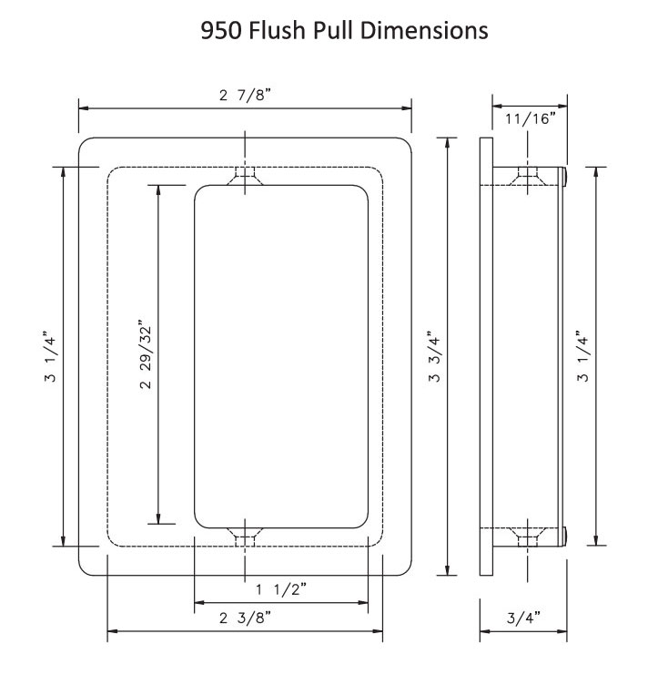 IVES 950605 Rectangle Flush Pull 11/2" Wide Polished Brass