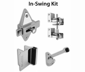 Jacknob JN17800 Toilet Door Hardware Kit With Mortise Hinges, Swing-In Version, Chrome Finish
