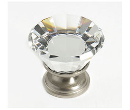JVJ 33946 Satin Nickel Finish 30 mm (1 3/16") Flat Top 31% Leaded Crystal Knob, Composition Solid Brass