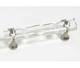 JVJ 34046 Satin Nickel Finish 3" C/C Routered 31% Leaded Crystal Pull, Composition Solid Brass