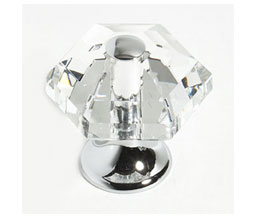 JVJ 34226 Chrome Finish 30 mm (1 3/16") 6 Sided 31% Leaded Crystal Knob, Composition Solid Brass
