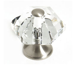 JVJ 34246 Satin Nickel Finish 30 mm (1 3/16") 6 Sided 31% Leaded Crystal Knob, Composition Solid Brass