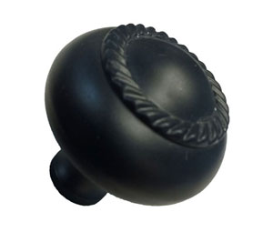 JVJ 34514 Matte Black Finish 1 1/4" Rope Knob W/Back Plate, Composition Hollow Solid Brass