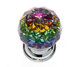 JVJ 35626 Chrome Finish 30 mm (1 3/16") Round Faceted 31% Leaded Crystal Knob with Prism, Composition Solid Brass