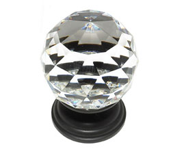 JVJ 38820 Oil Rubbed Bronze Finish 50 mm (2") Round Faceted 31% Leaded Crystal Knob, Composition Solid Brass