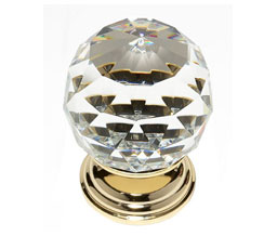 JVJ 38824 24 K Gold Plated Finish 50 mm (2") Round Faceted 31% Leaded Crystal Knob, Composition Solid Brass