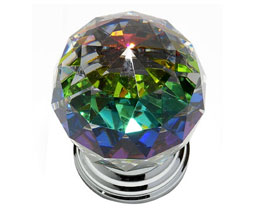 JVJ 38926 Chrome Finish 50 mm (2") Round Faceted 31% Leaded Crystal Knob with Prism, Composition Solid Brass
