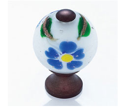 JVJ 44012 Old World Bronze Finish 30 mm Round Glass Knob - White With Blue Flowers, Composition Glass
