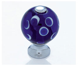 JVJ 44126 Polished Chrome Finish 30 mm Round Glass Knob - Blue Polka Dots, Composition Glass