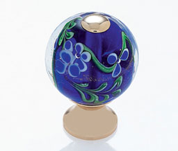 JVJ 45724 24 K Gold Plated Finish 30 mm Round Glass Knob - Blue Flowers, Composition Glass
