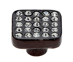 JVJ 56510 Polished Black Pewter Finish 28mm 31% Leaded Crystal Encrusted Square Knob, Composition Pewter