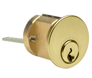 Kaba Ilco 7076 214 AA 04-KA VLT 6 Pin Rim Cilynder with Arrow AA Keyway, Keyed Alike, for 2-1/4" Thick Doors, Vertical Lazy Action Tailpiece - Satin Brass