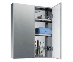 Ketcham DD-2326-S Surface Mounted Satin Finish Stainless Steel Dual Door Medicine Cabinet w/Polished Edge Mirror