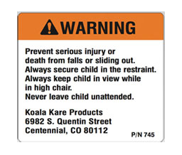 Koala Kare 745 Replacement Warning Label - No Charge