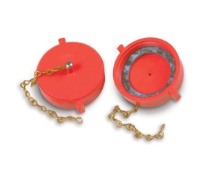 L & J 2500 2 1/2" Threaded Cap with Chain, Red