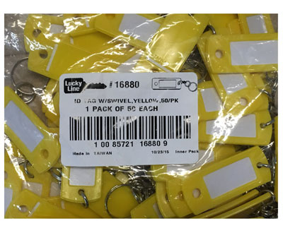 Key Tag with Swivel Ring, Plastic, 50/pack, Yellow