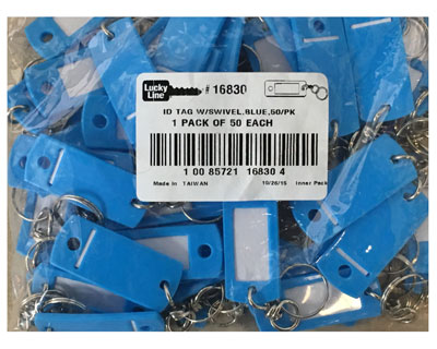 Key Tag with Swivel Ring, Plastic, 50/pack, Blue