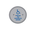MS Sedco 59R4-HSS 59R4 Series 4-1/2" Round Push Plate Switch - Stainless Steel with Blue Paint PRESS TO OPERATE DOOR