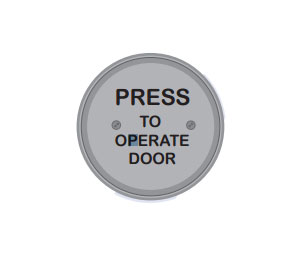 MS Sedco 59R4-P 59R4 Series 4-1/2" Round Push Plate Switch - Stainless Steel with Black Paint WHEELCHAIR / PRESS TO OPERATE DOOR