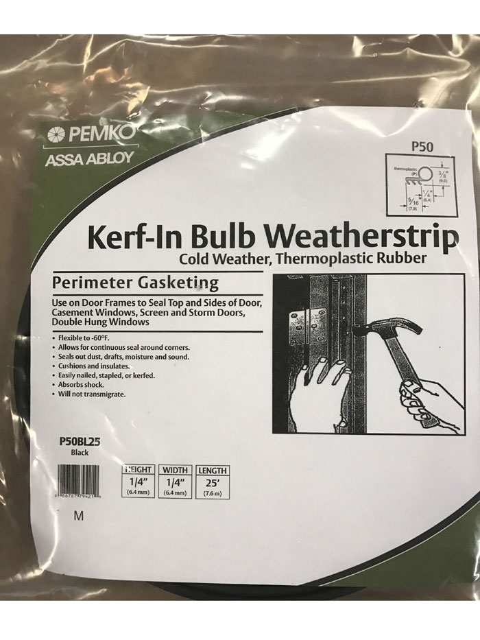 Pemko P50BL 25 Thermoplastic KerfIn Weatherstrip Black 25 length