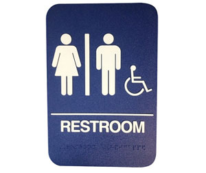 Rockwood BFM689-BL BFM Series ADA Molded Plastic RESTROOM and Wheelchair Sign - Blue Background - Plastic