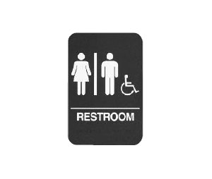 Rockwood BFM689-BK BFM Series ADA Molded Plastic RESTROOM and Wheelchair Sign - Black Background - Plastic