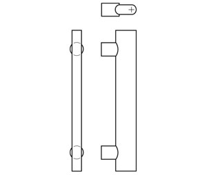Rockwood RM2410-44-629 Straight OvalTek™ Flat Oval Grip Pull Bar with Large Round Posts - 44" CTC  - Polished Stainless Steel