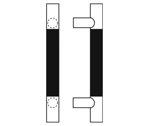 RM2510-16-606 Straight Square Ends SoftMet Santoprene Grip Pull Bar - 16" CTC - Satin Clear Coated Brass