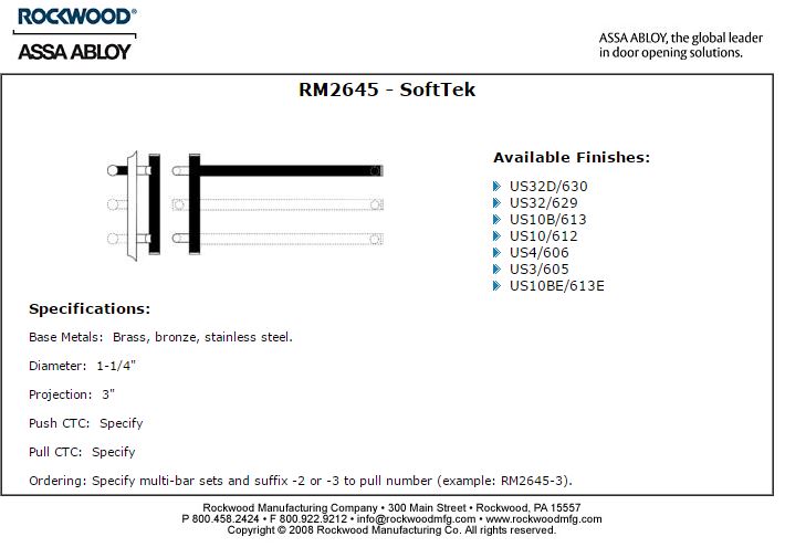 Rockwood RM264530x8606 Offset Square Ends SoftTek Santoprene Grip