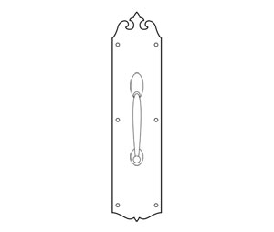 Rockwood RM5502xRM5594B-606 6-7/8" CTC Decorative Cast Pull with 3-1/2" x 15" Heavy Decorative Plate - Satin Clear Coated Brass