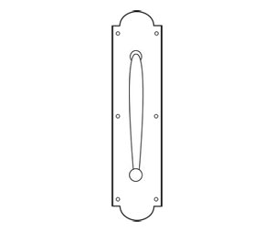Rockwood RM5510xRM5590B-605 12" CTC Decorative Cast Pull with 3-1/2" x 15" Heavy Decorative Plate - Polished Clear Coated Brass