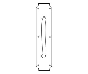 Rockwood RM5510xRM5592B-605 12" CTC Decorative Cast Pull with 3-1/2" x 15" Heavy Decorative Plate - Polished Clear Coated Brass