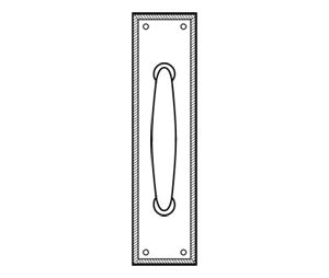 Rockwood RM5534xRM5596B-619 12" CTC Decorative Cast Pull with 3-1/2" x 15" Rope Border Cast Plate - Satin Nickel Plated Clear Coated Brass