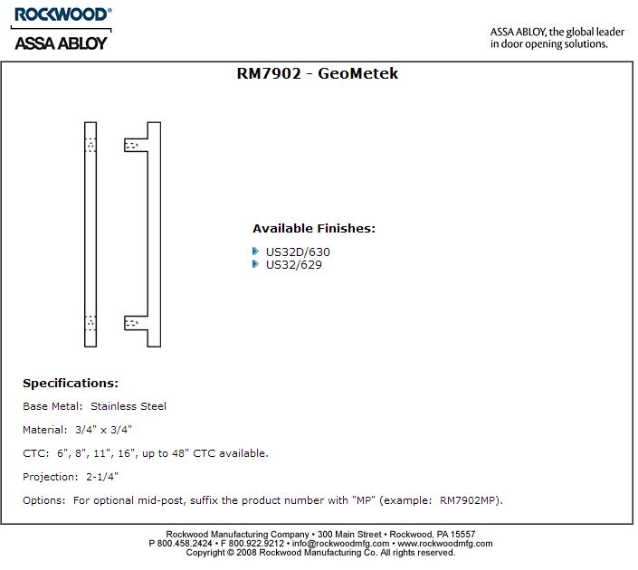 Rockwood RM79023610BE GeoMetek™ Narrow Profile 36" CTC Straight