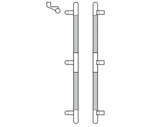 Rockwood RM4034MP-70-4-MH-D Offset ArborMet Wood Grip Round Ends Pull Bar, 70" OA, Satin Brass, Mahogany Wood, Dyed