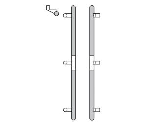 Rockwood RM4134MP-70-3-MH-D Offset ArborMet Wood Grip Round Ends Pull Bar, 70" OA, Polished Brass, Mahogany Wood, Dyed
