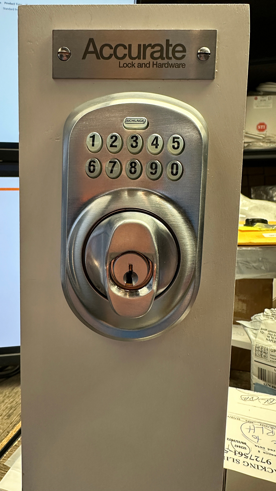 Schlage Accurate Lock Electronic Combination Key Override Sliding Door Deadbolt BE365 x PLY x