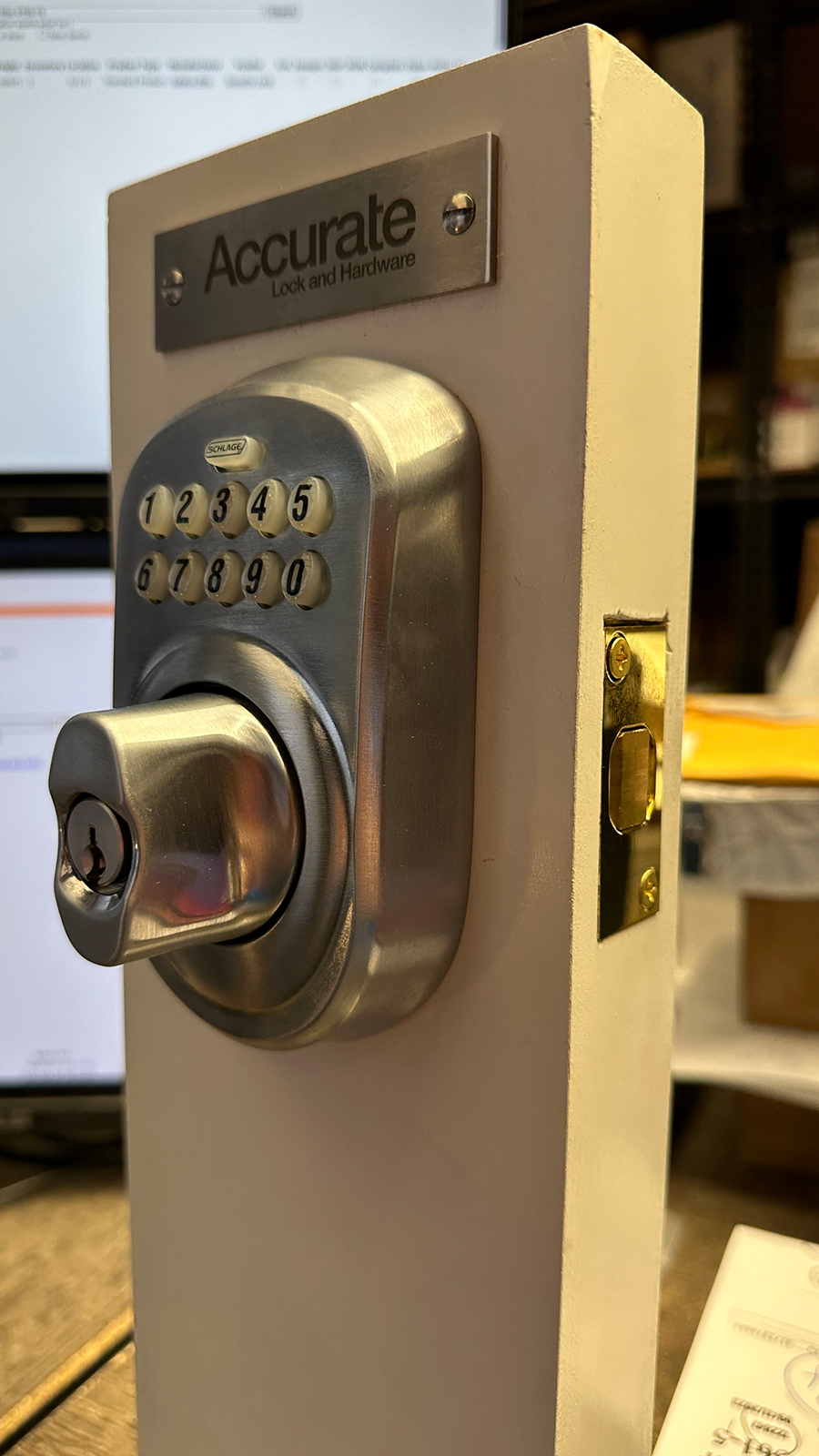 Schlage Accurate Lock Electronic Combination Key Override Sliding Door Deadbolt BE365 x PLY x