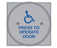 MS Sedco 79-HSS 4.5” Round Stainless Steel Pushplate, Wheelchair, "Press to Operate Door"