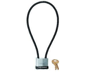 Master Lock 107KADSPT Braided Steel Cable Gun 14" Long by 0.22" Dia. Brass Ends Deadbolt Locking Mechanism Keyed Alike