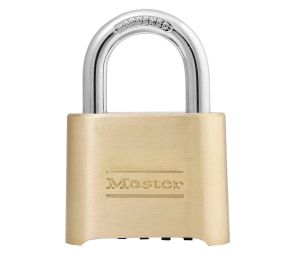 Master Lock MAS175 Resettable Combination Brass Padlock 2" Wide 1" Tall Shackle 4-digit Combination