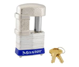 Master Lock 37D Shrouded Laminated Steel Pin Tumbler Padlock 1 9/16" Wide Shackle fits 1/2" Openings Keyed Different