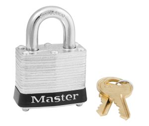 Master Lock 3BLKKA-0308 Laminated Steel Pin Tumbler Padlock 1 9/16" Wide 3/4" Tall Shackle Keyed Alike 0308 Control Keys Black