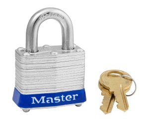 Master Lock 3-BLU Laminated Steel Pin Tumbler Padlock 1 9/16" Wide 3/4" Tall Shackle Keyed Different Blue