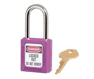 Master Lock 410KA-PRP Purple Zenex Thermoplastic Safety Padlock 1 1/2" Wide 1 1/2" Tall Shackle 6-Pin Cylinder Keyed Alike