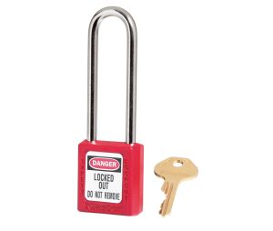 Master Lock 410KDLT-RED Red Zenex Thermoplastic Safety Padlock 1 1/2" Wide 1 1/2" Tall Shackle 6-Pin Cylinder Keyed Different