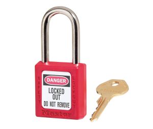 Master Lock 410KD-RED Red Zenex Thermoplastic Safety Padlock 1 1/2" Wide 1 1/2" Tall Shackle 6-Pin Cylinder Keyed Different